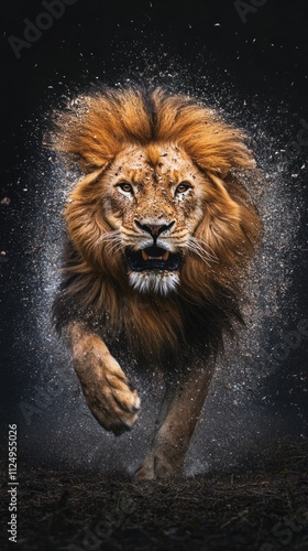 Majestic Lion in Motion: A Breathtaking Capture of Raw Power and Elegance