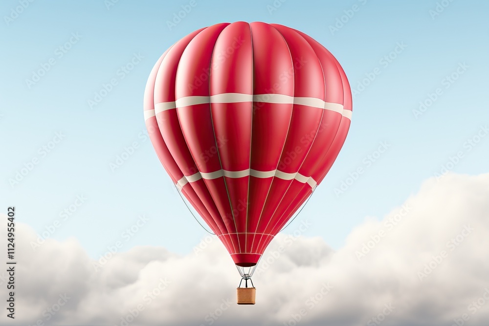 Fototapeta premium Red hot air balloon for flying with people on a white background.