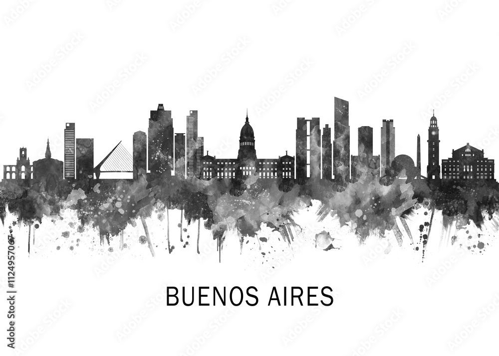 Buenos Aires Argentina Skyline BW, travel art illustration urban modern downtown landmarks skyscrapers artwork abstract architecture digital office home decor Buenos Aires Argentina Skyline BW, travel art illustration urban modern downtown landmarks skyscrapers artwork abstract architecture digital office home decor
