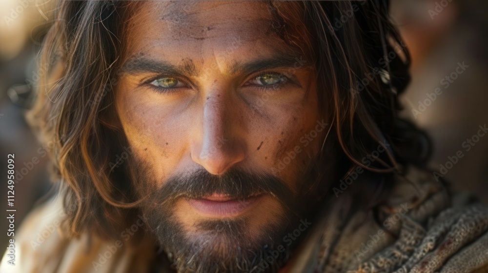Captivating gaze of a rugged wanderer amidst a dusty landscape in early evening light. Generative AI Captivating gaze of a rugged wanderer amidst a dusty landscape in early evening light. Generative AI