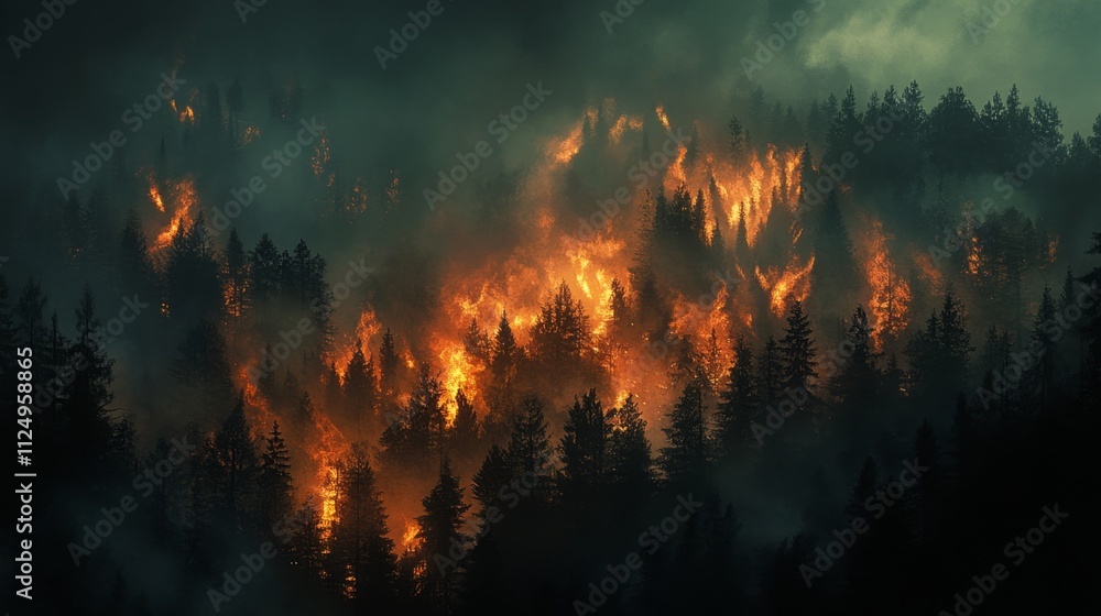 Wildfire devastation in dense forests nature scene dramatic environment aerial view urgent climate crisis impacts Wildfire devastation in dense forests nature scene dramatic environment aerial view urgent climate crisis impacts