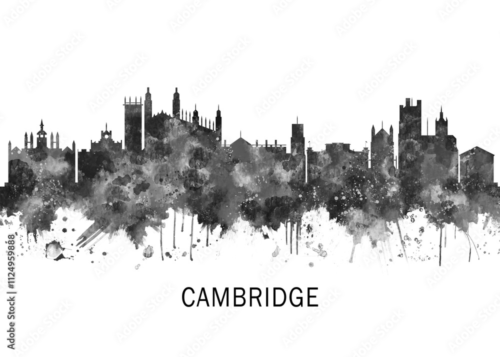 Cambridge England Skyline BW, travel art illustration urban modern downtown landmarks skyscrapers artwork abstract architecture digital office home decor Cambridge England Skyline BW, travel art illustration urban modern downtown landmarks skyscrapers artwork abstract architecture digital office home decor