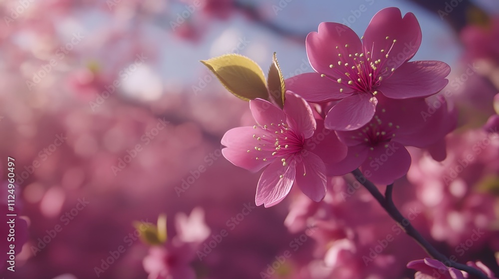 Obraz premium Close Up,Cherry Blossoms In Bloom On Branch, Spring Floral Background,Soft Pink,Dreamy