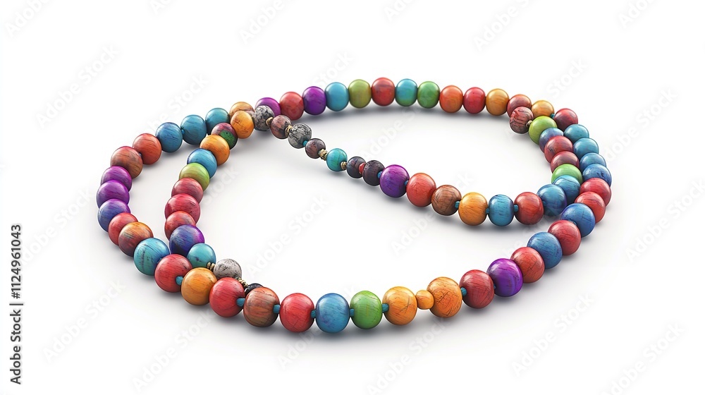 Wooden Colorful Rosary Necklace Isolated on White Background Wooden Colorful Rosary Necklace Isolated on White Background