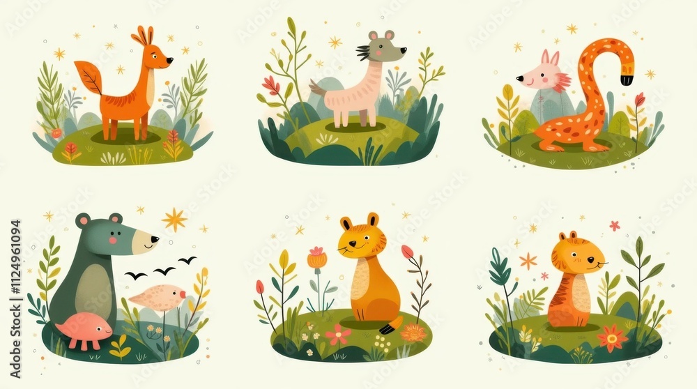 Naklejka premium Folk Art Card Illustrations of Nature