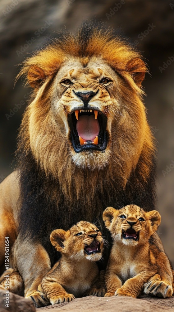 Majestic African Lion with Cubs Majestic African Lion with Cubs