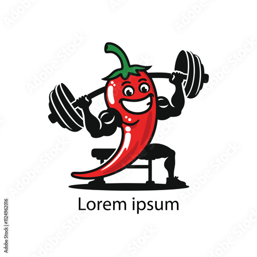 strong fitness chilli charater cartoon illustration on white Background