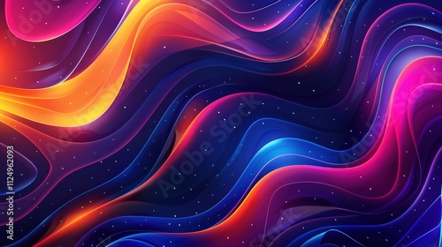 Abstract background with colorful waves and lines in dark blue, purple, orange and pink gradients