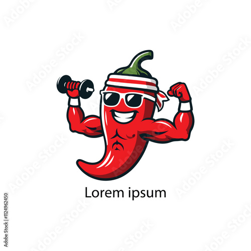 strong fitness chilli charater cartoon illustration on white Background