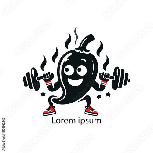 strong fitness chilli charater cartoon illustration on white Background