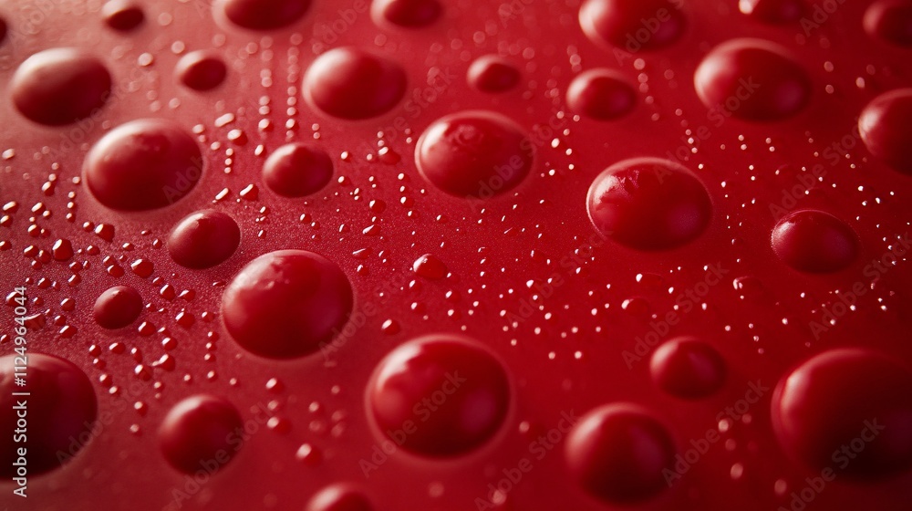 Water droplets creating a textured pattern on a red surface Water droplets creating a textured pattern on a red surface