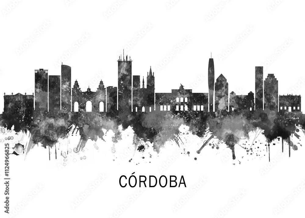 Cordoba Argentina Skyline BW, travel art illustration urban modern downtown landmarks skyscrapers artwork abstract architecture digital office home decor Cordoba Argentina Skyline BW, travel art illustration urban modern downtown landmarks skyscrapers artwork abstract architecture digital office home decor