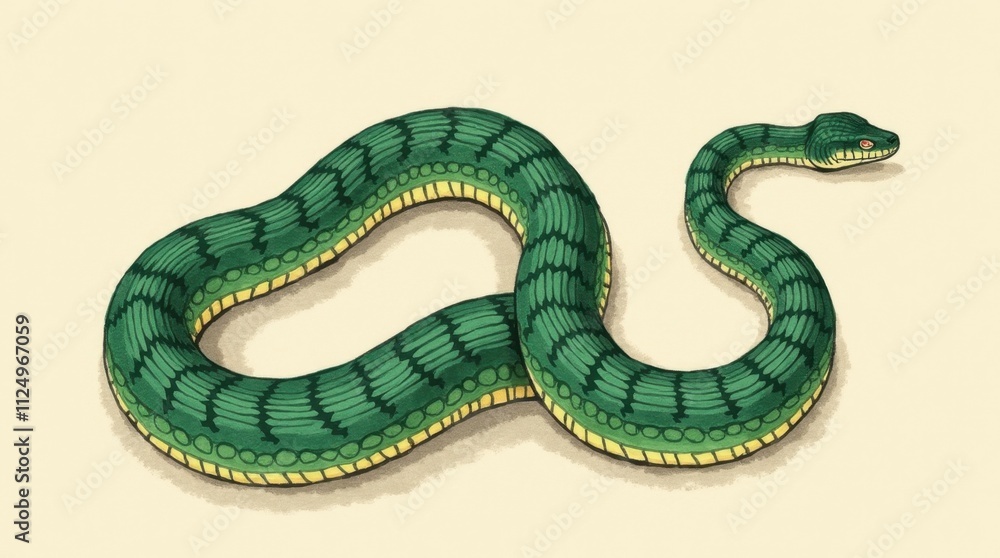 Fototapeta premium Coiled Emerald Snake Illustration