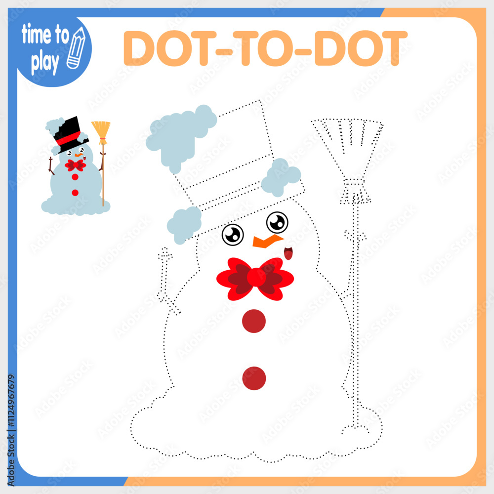 Obraz premium children's educational game. logic game. connect the dots by numbers. handwriting training. coloring book. New Year. Christmas. 
