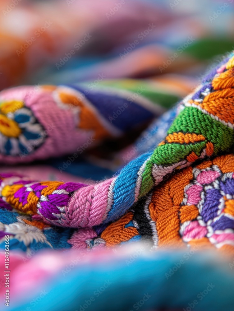 A vibrant, intricately embroidered textile showcasing colorful patterns and textures, capturing the beauty of craftsmanship. A vibrant, intricately embroidered textile showcasing colorful patterns and textures, capturing the beauty of craftsmanship.