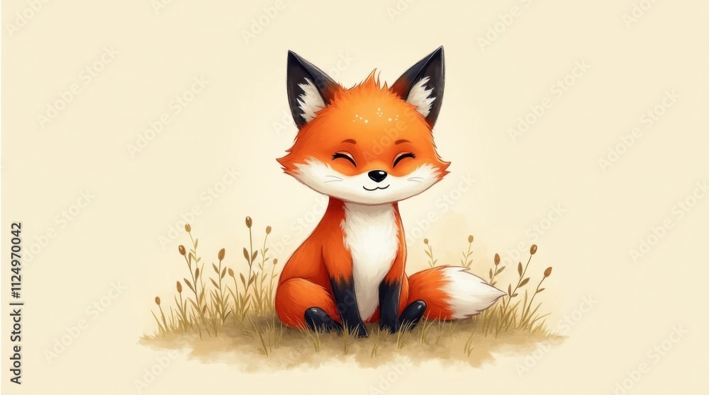 Obraz premium Tiny Red Fox in a Field