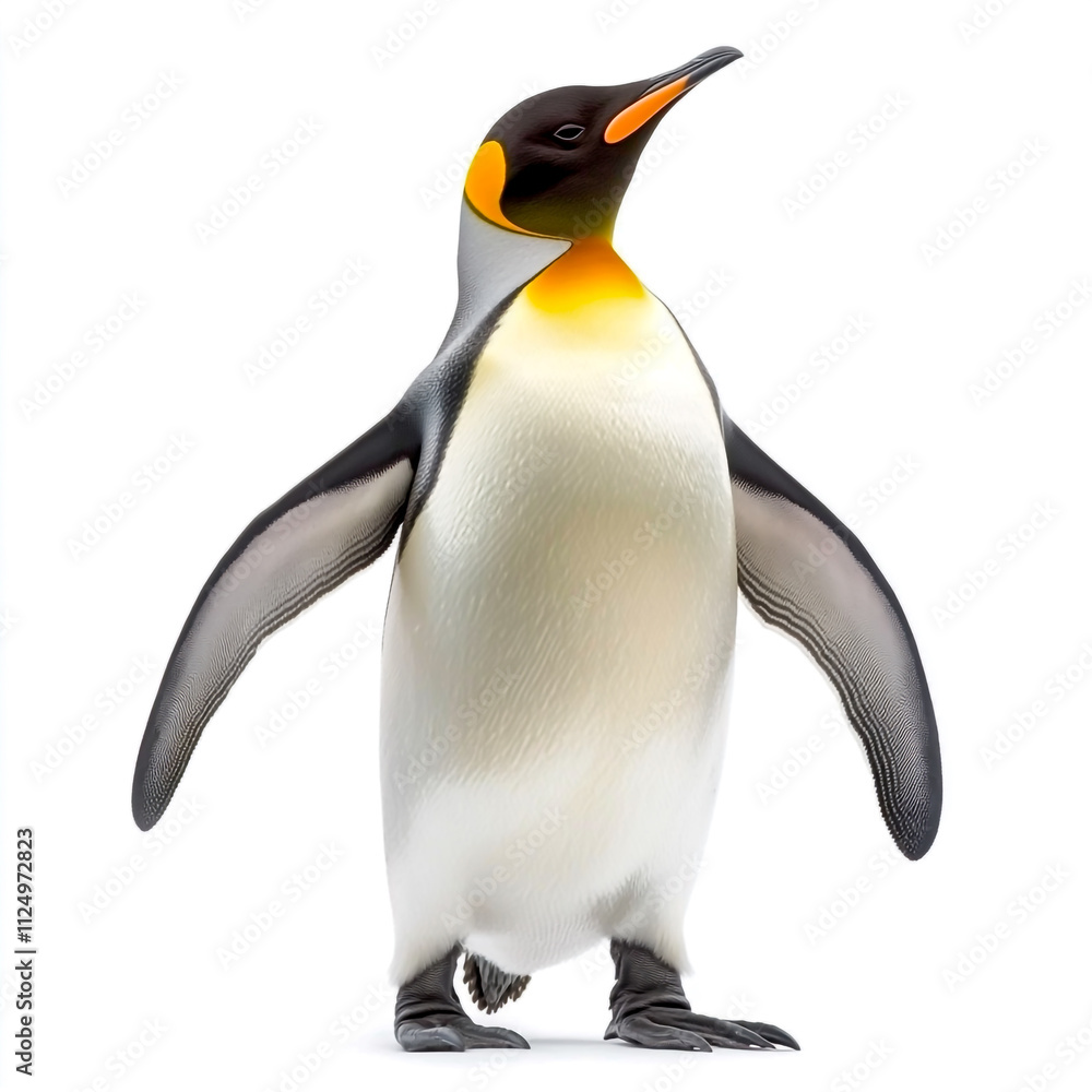 Fototapeta premium penguin standing with its wings slightly spread isolated on white background.
