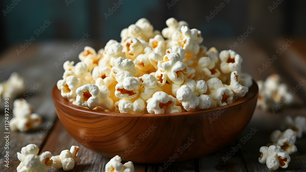 Popcorn in a Bowl on Wooden Table Popcorn in a Bowl on Wooden Table