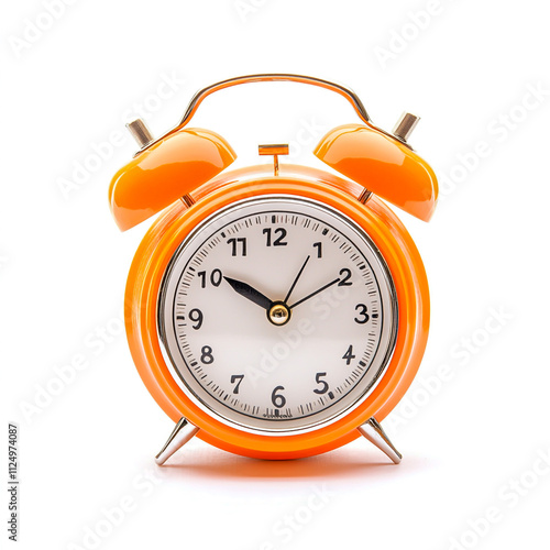 Orange Alarm Clock with Twin Bells Isolated on White white Background. photo