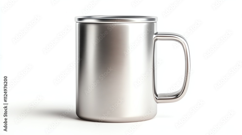 Metal mug with a sleek design on a white isolated background. Metal mug with a sleek design on a white isolated background.