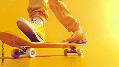 Yellow Skateboard 3D Illustration photo