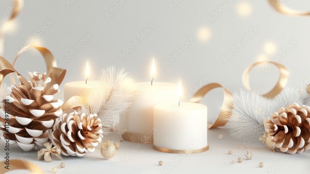 Cozy holiday scene with glowing candles and decor Cozy holiday scene with glowing candles and decor