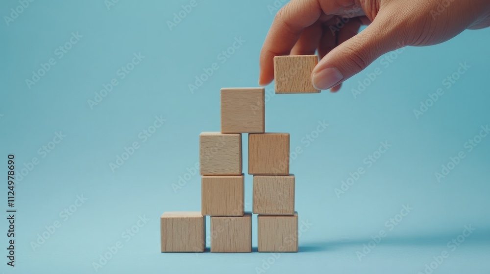 Transitioning into the year 2025, a hand adjusts wooden blocks on a soft blue backdrop, ideal for conveying growth and planning. Text space provided. Transitioning into the year 2025, a hand adjusts wooden blocks on a soft blue backdrop, ideal for conveying growth and planning. Text space provided.