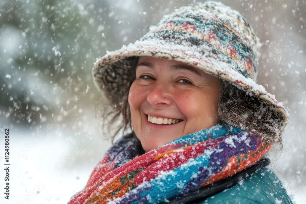 Happy Woman Smiling in Snowy Winter Landscape Happy Woman Smiling in Snowy Winter Landscape