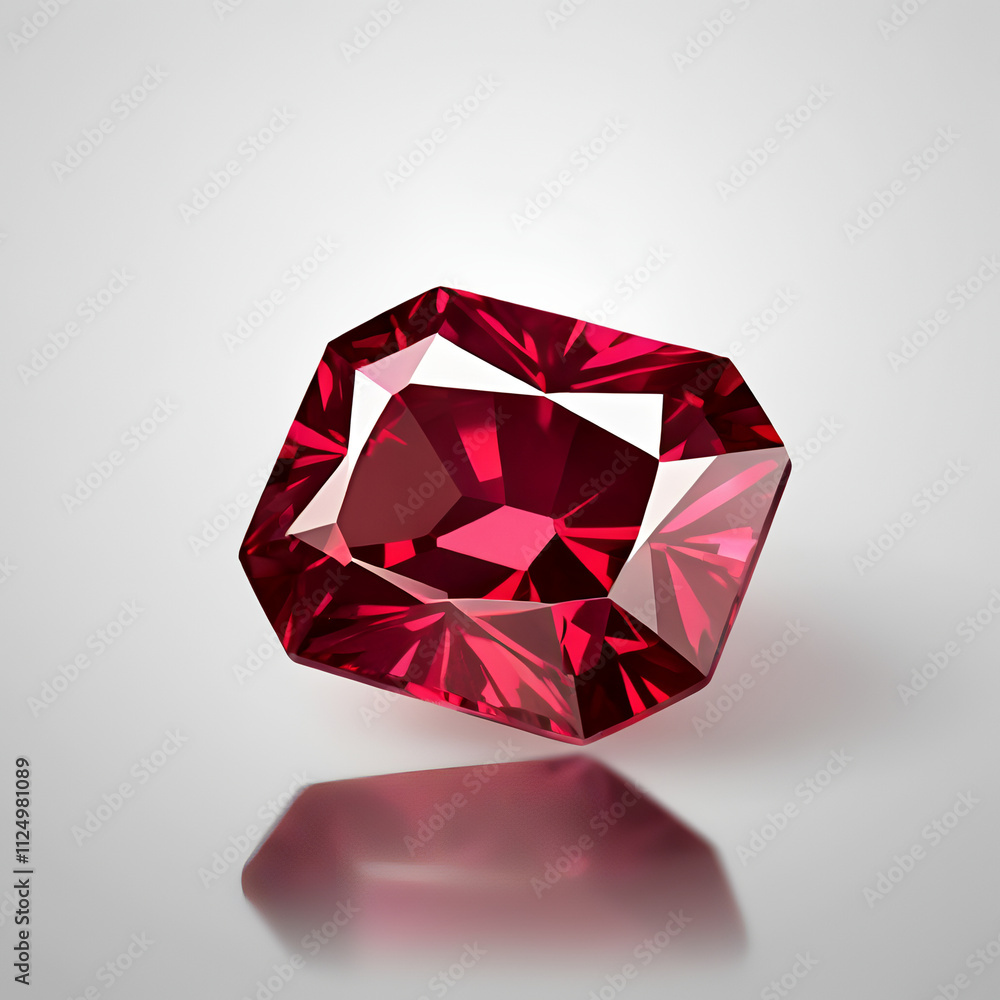 Faceted ruby gemstone with radiant cut isolated on transparent background Faceted ruby gemstone with radiant cut isolated on transparent background