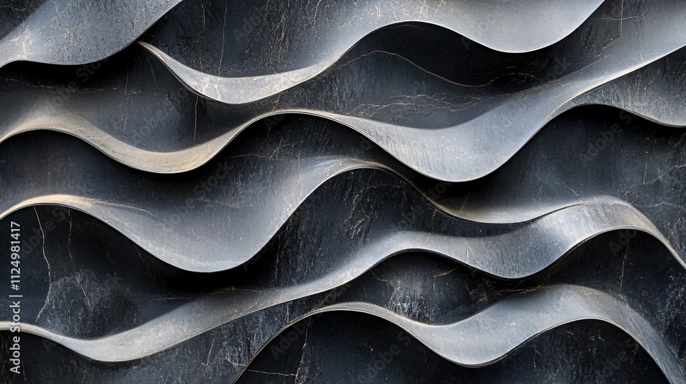 Dark gray wavy metallic surface creating abstract pattern Dark gray wavy metallic surface creating abstract pattern