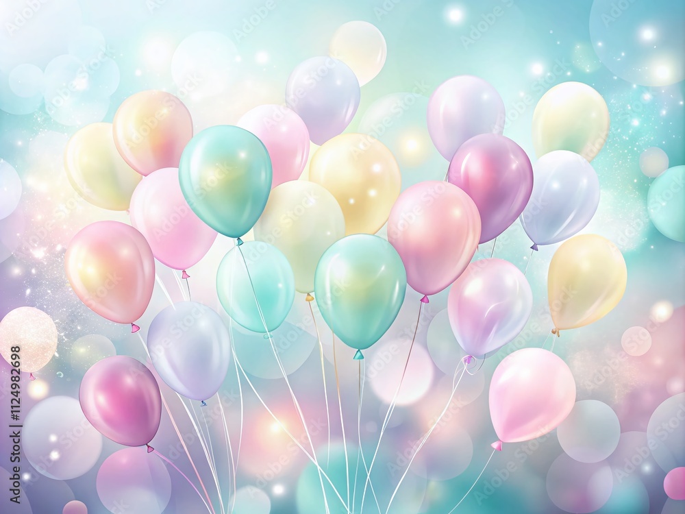 Charming Pastel Colored Balloons with a Bokeh Effect for Celebrations and Festive Occasions, Perfect for Invitations, Social Media, and Party Decor, Evoking Joy and Whimsy Charming Pastel Colored Balloons with a Bokeh Effect for Celebrations and Festive Occasions, Perfect for Invitations, Social Media, and Party Decor, Evoking Joy and Whimsy