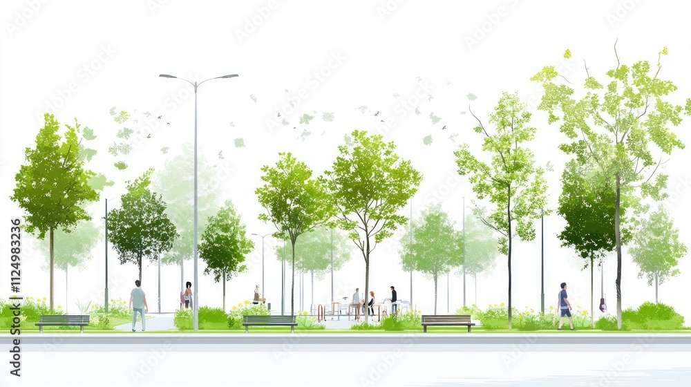 Obraz premium Urban park design illustration showcasing community spaces