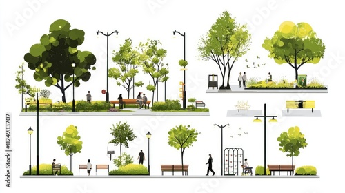 Urban park design illustration showcasing community spaces