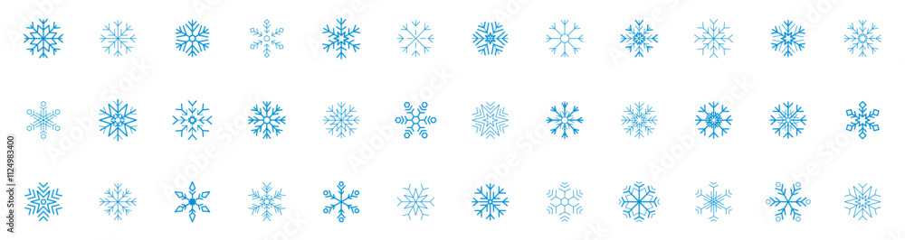 Snow icons set. Snowflakes icon collection. Snowflake icon. Winter elements. Frozen sign. Winter decorations elements. Vector editable line icon. Snow icons set. Snowflakes icon collection. Snowflake icon. Winter elements. Frozen sign. Winter decorations elements. Vector editable line icon.
