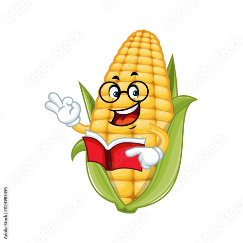 Corn Cartoon Character Reading Book.
