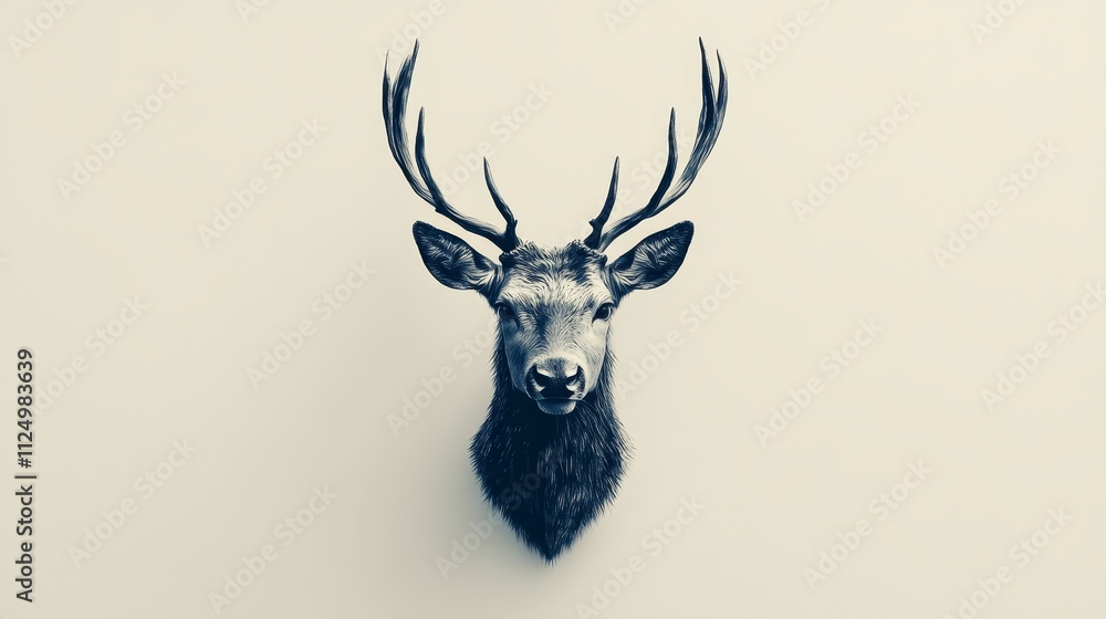 custom made wallpaper toronto digitalDetailed illustration of a deer's head with antlers on a plain background