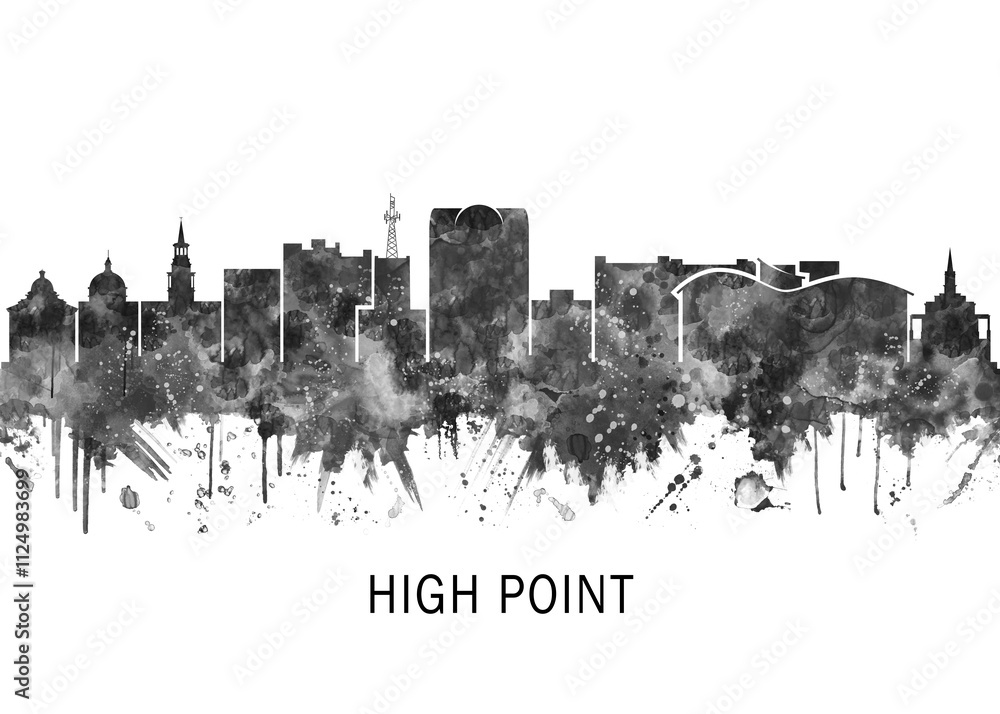 High Point North Carolina Skyline BW, print poster travel art illustration urban modern downtown landmarks skyscrapers artwork architecture digital design High Point North Carolina Skyline BW, print poster travel art illustration urban modern downtown landmarks skyscrapers artwork architecture digital design