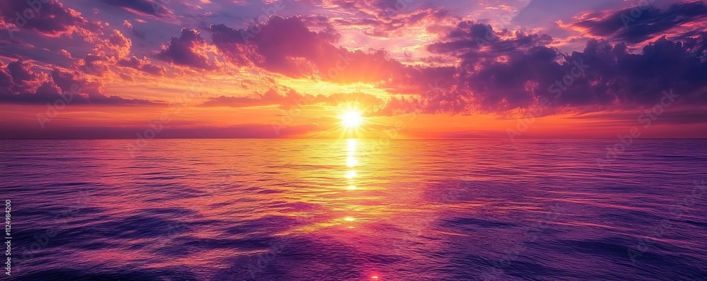 sunset over a calm ocean with streaks of purple and gold, Generative AI sunset over a calm ocean with streaks of purple and gold, Generative AI