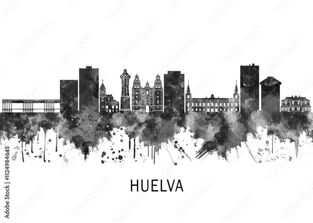 Huelva Spain Skyline BW, print poster travel art illustration urban modern downtown landmarks skyscrapers artwork architecture digital design Huelva Spain Skyline BW, print poster travel art illustration urban modern downtown landmarks skyscrapers artwork architecture digital design