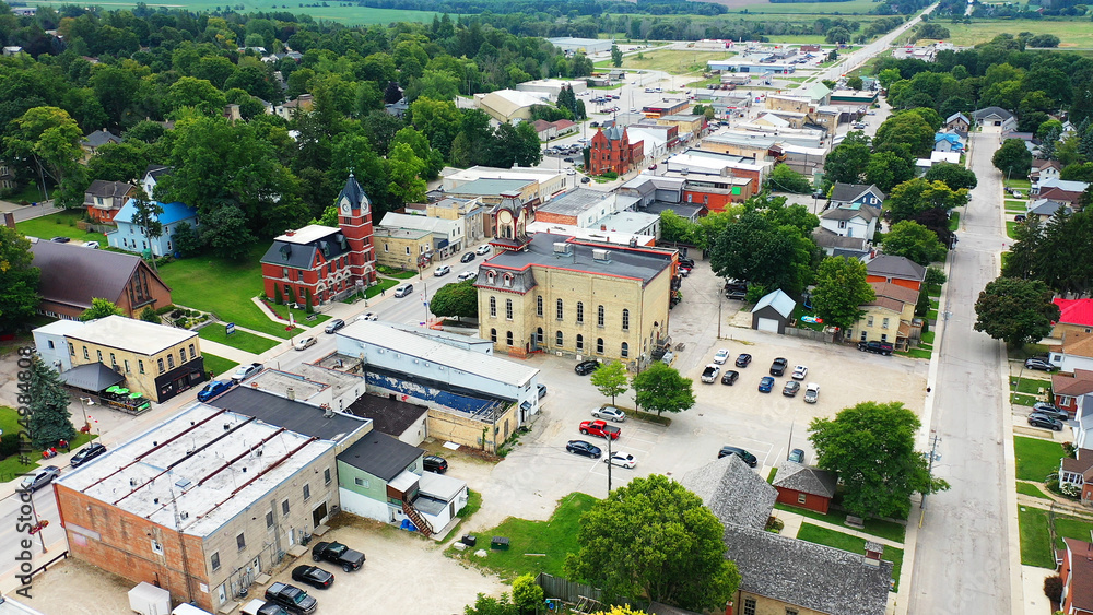Fototapeta premium Aerial scene of Wingham, Ontario city center
