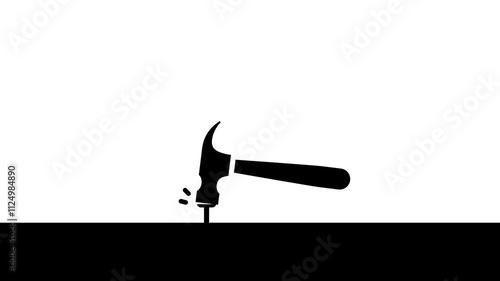 Hammer and nail loop animation on white background