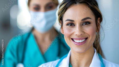 Healthcare professionals smiling in a modern clinic during a routine check-up