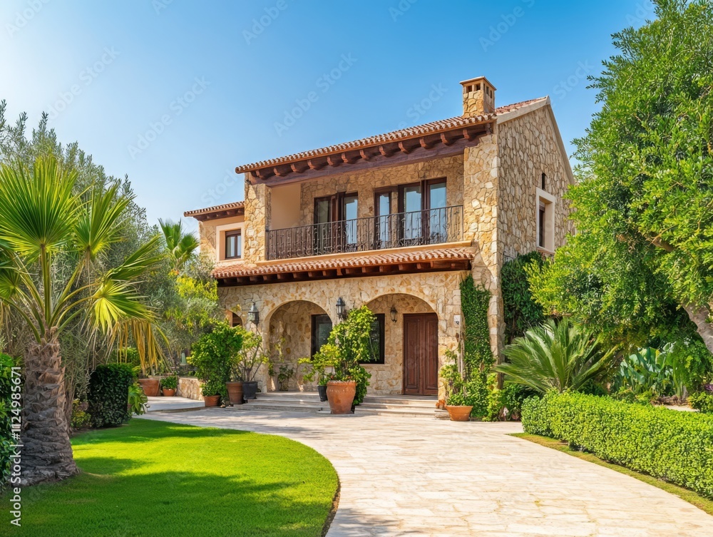 Mediterranean Luxury House Surrounded by Lush Greenery Mediterranean Luxury House Surrounded by Lush Greenery