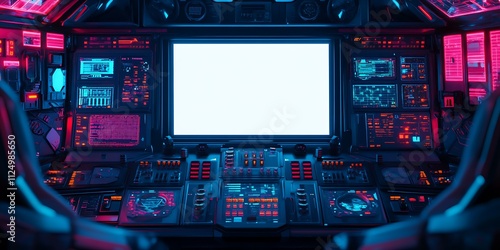 Fototapeta Naklejka Na Ścianę i Meble -  Futuristic spaceship control room with blank screen. (1)