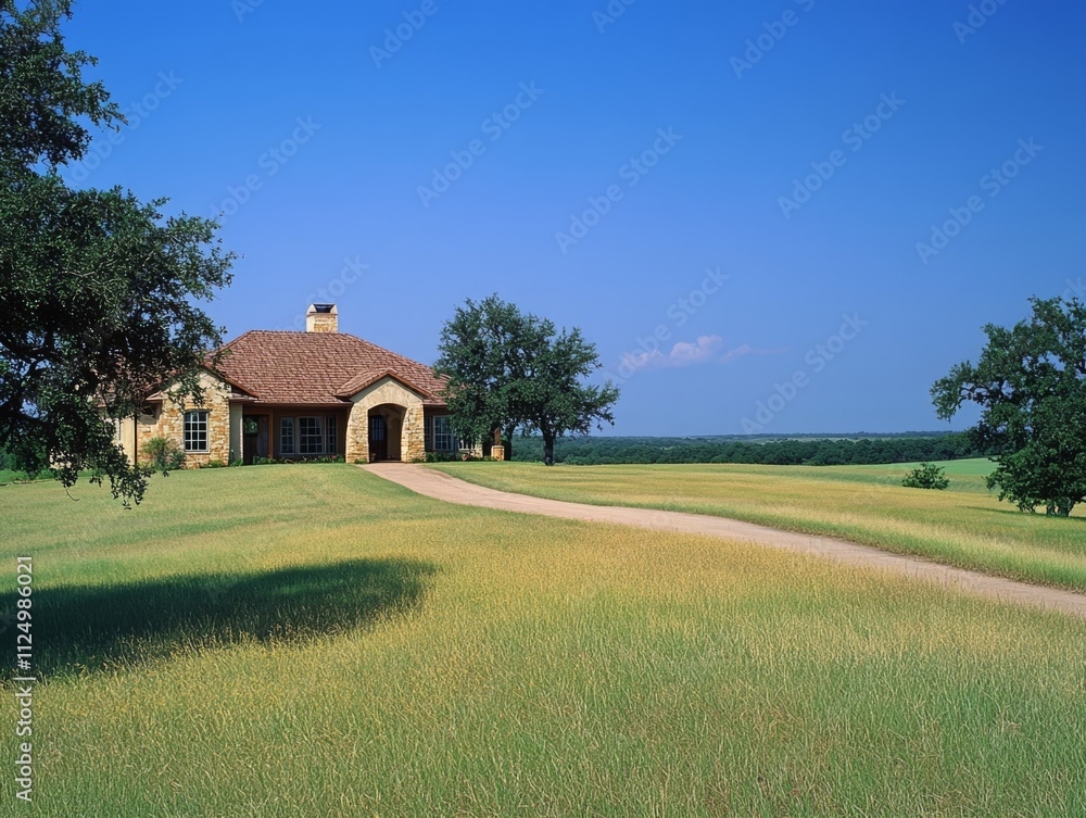 Fototapeta premium Scenic Luxury Ranch House on Serene Landscape