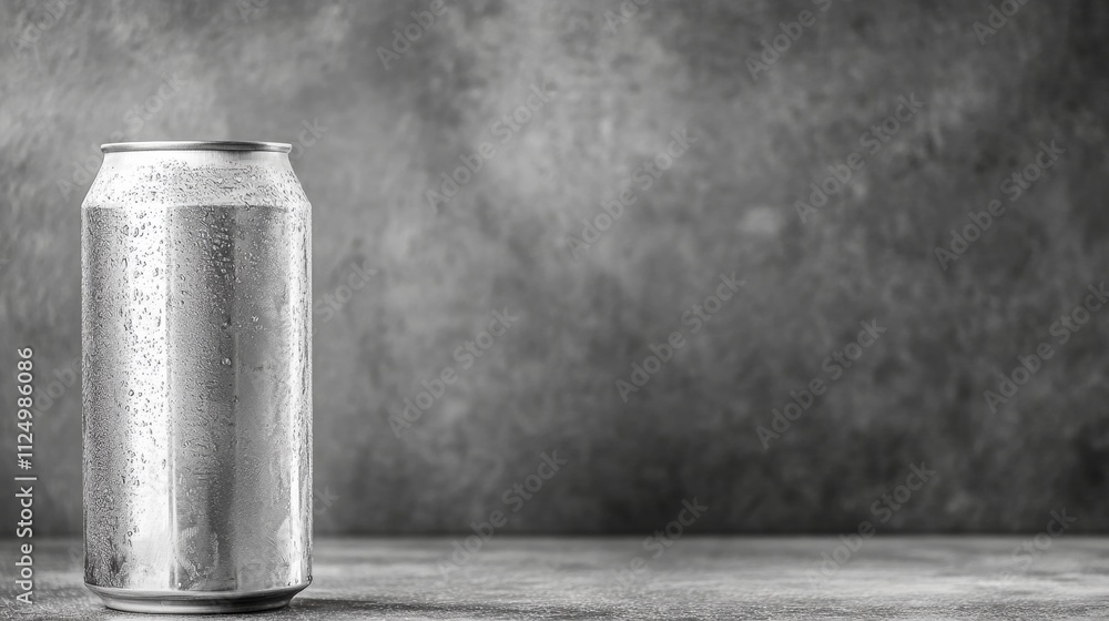 Ice Cold Aluminum Drink Can Mockup on Dark Empty Background, 330ml Beverage Container Ice Cold Aluminum Drink Can Mockup on Dark Empty Background, 330ml Beverage Container