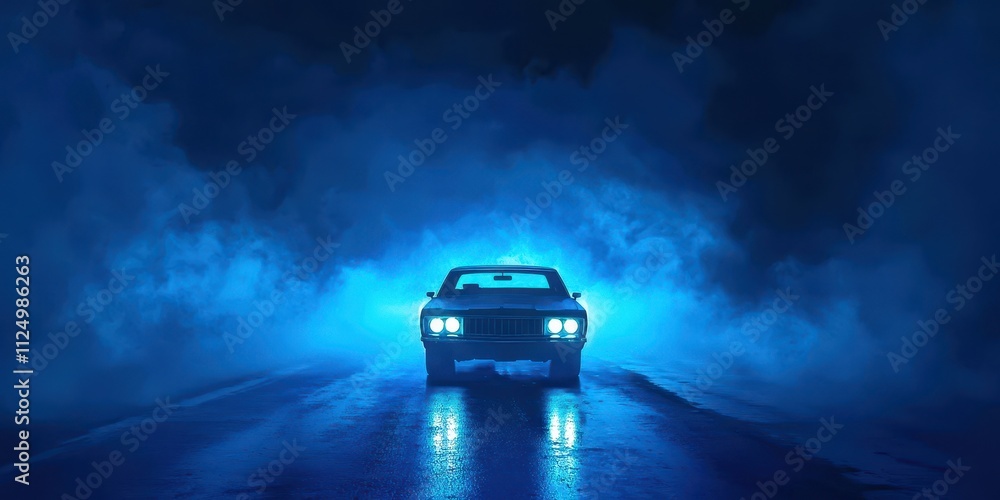 Car is driving down a road in the rain Car is driving down a road in the rain