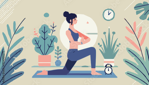 Vector illustration of a woman in meditation practicing yoga pose fitness and exercise