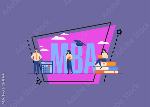 Graduate students studying business administration and management, getting master degree. Flat vector illustration for education, knowledge, MBA school concept