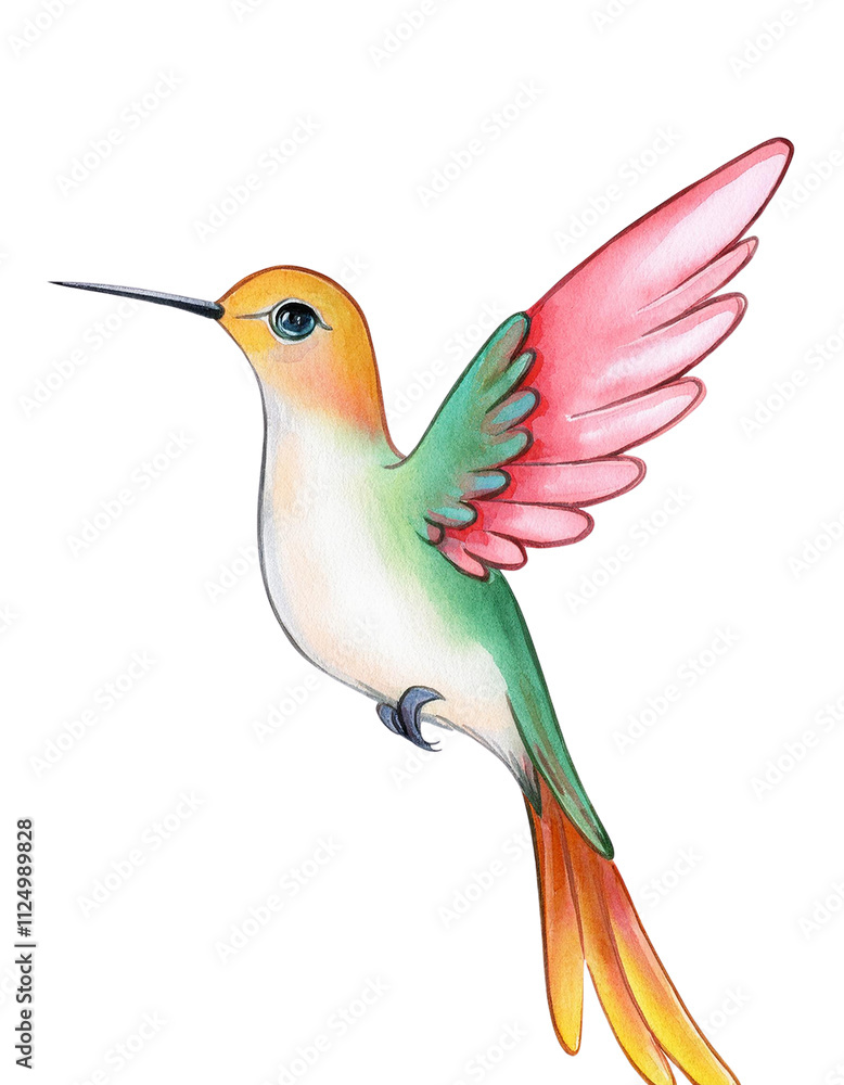 Fototapeta premium Colorful Hummingbird Watercolor Painting Tropical Bird Illustration